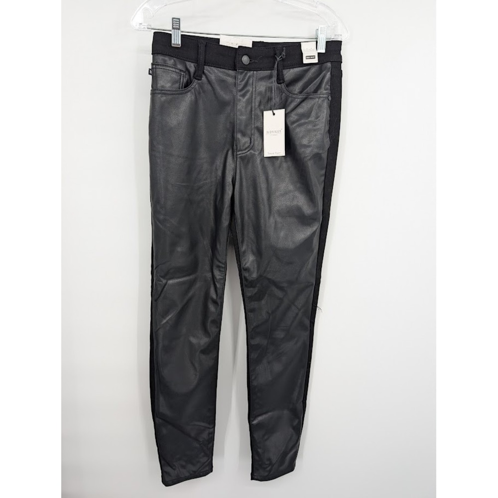 Judy Blue Women's NWT High Waist Skinny Faux Leather Black Jeans sz 7/28 - Picture 1 of 8
